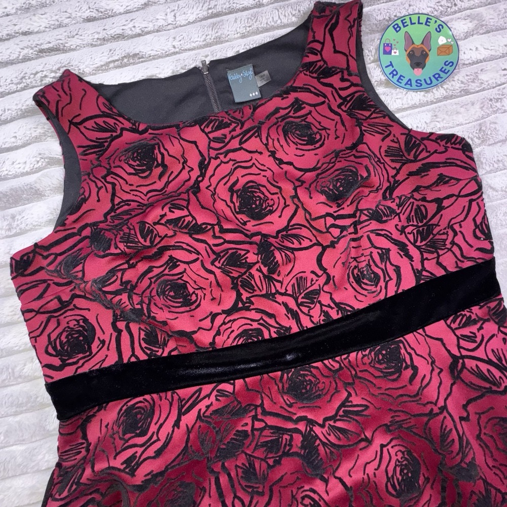 Gabby Skye Dress Sz 18W Red Black Velvet Burnout roses Whimsigoth Holiday‎ Xmas